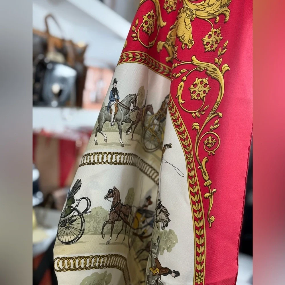 Hermes Red Border Silk Scarf